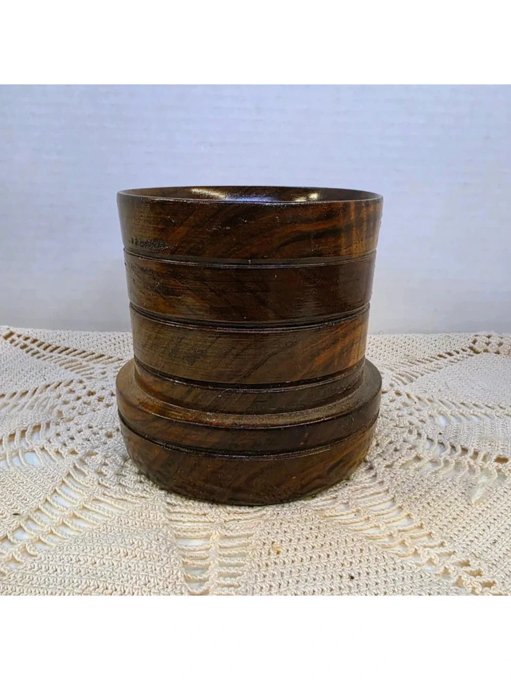 Vintage Hand-Carved Turned Wood Bowl